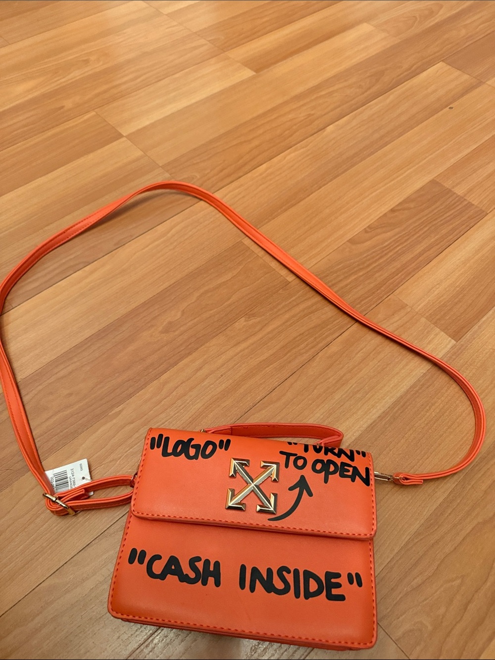 Source Unknown Orange Crossbody Bag with Graphic Text